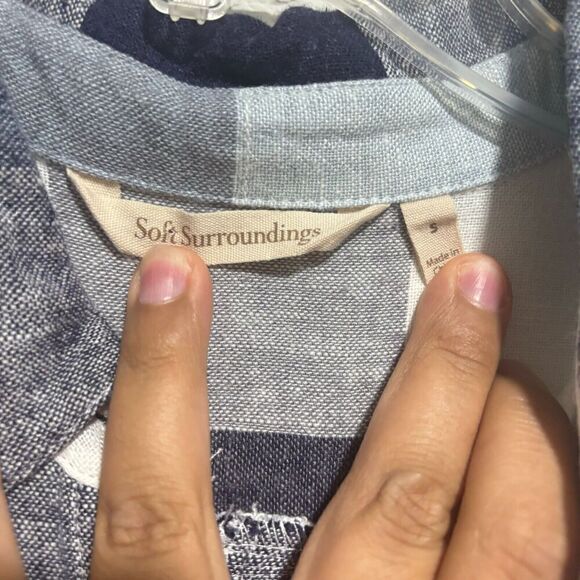 Soft Surroundings Women's Carreaux Shirt Multicolor Small Plaid Ruched Sleeves - Picture 4 of 9